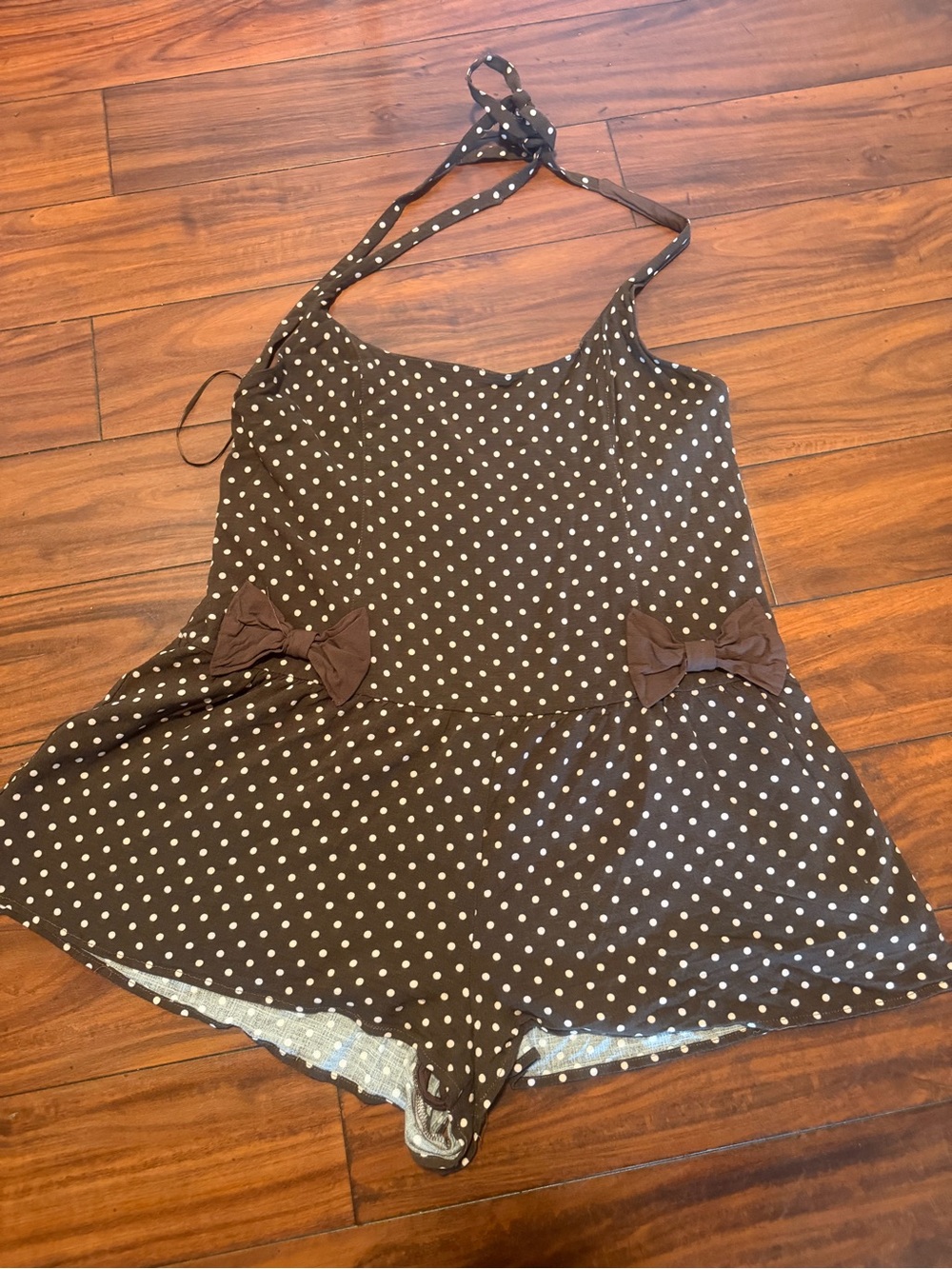 Free People Brown and White Polka Dot Halter Romper - Picture 4 of 9